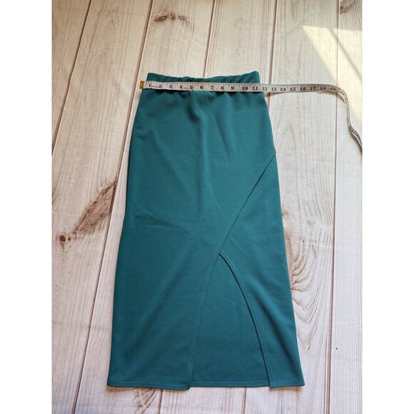 Saints Women’s Teal Pencil Skirt Size Small Elastic Waist Pull On Knee Slit - Picture 2 of 4